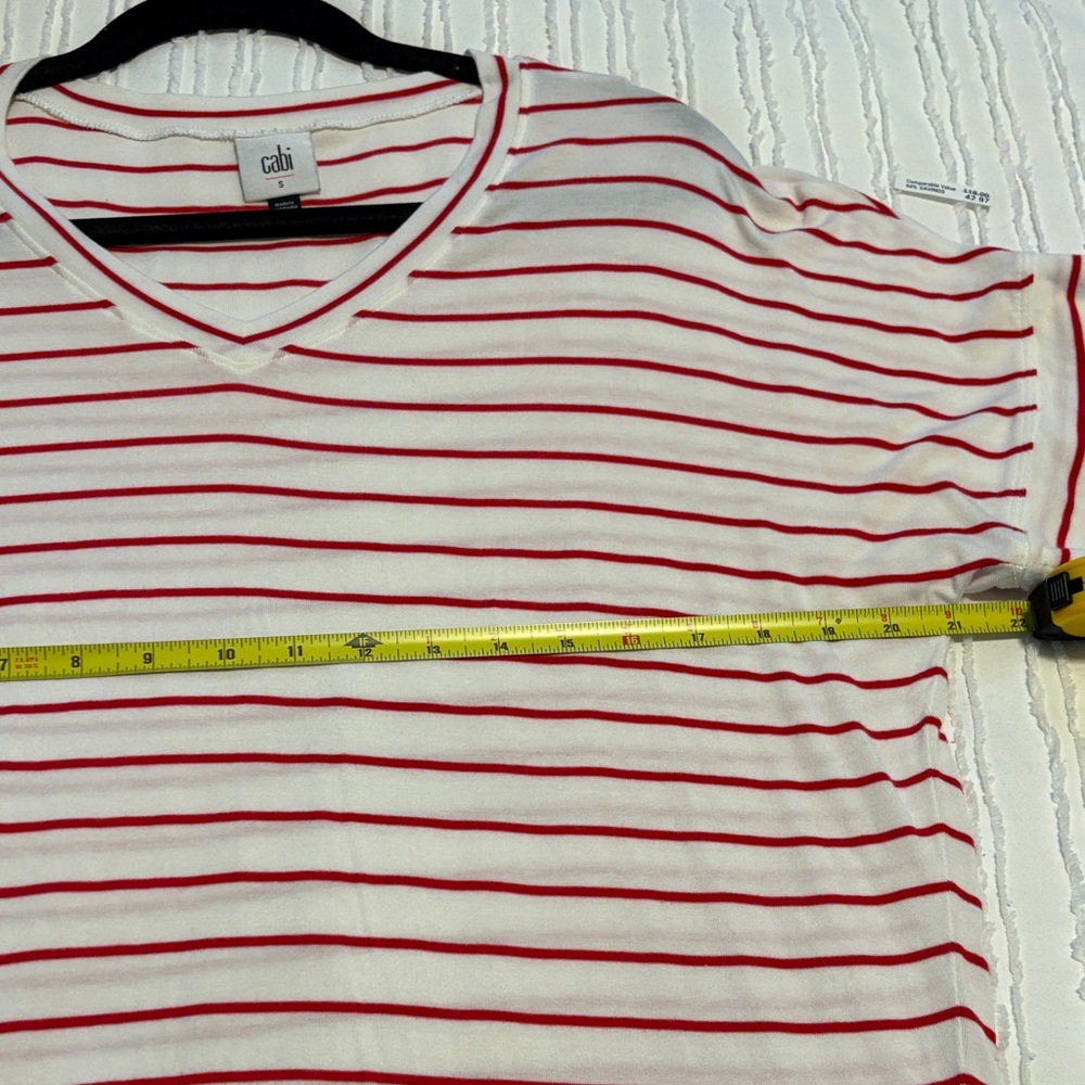 Cabi Red Striped V-Neck Cookout Tee #640 - Picture 6 of 11